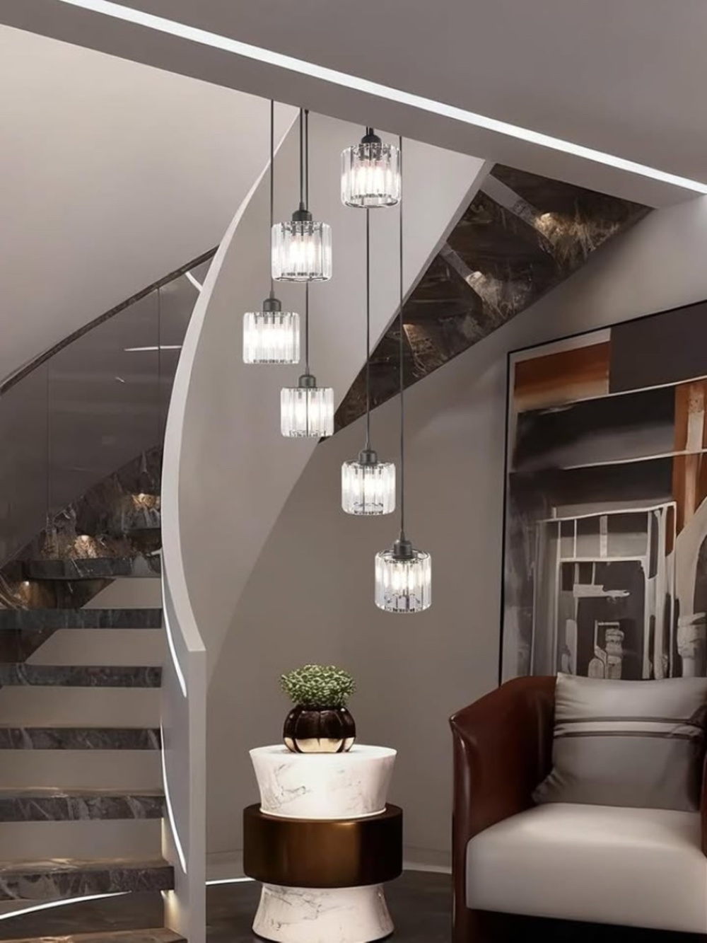 NEW 6 Lights Chandelier High Ceiling Long Pendant Light Fixtures
